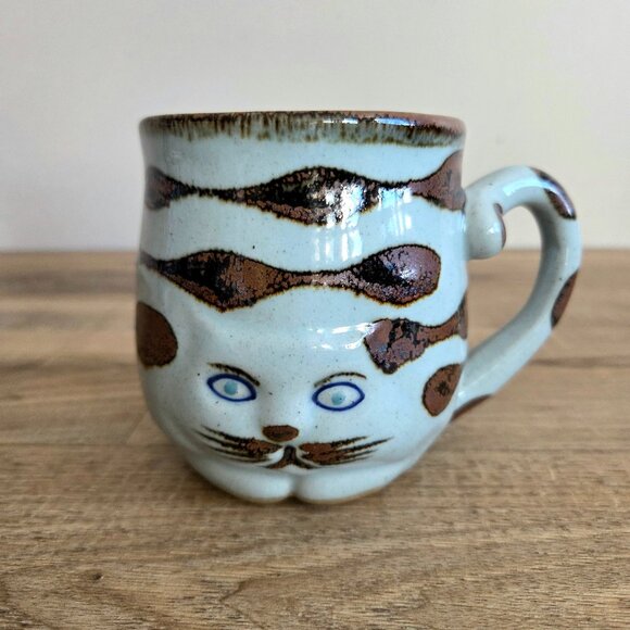 Vintage 70s Takahashi Cat Coffee Stoneware mug Hand Crafted in Japan. - Picture 1 of 6